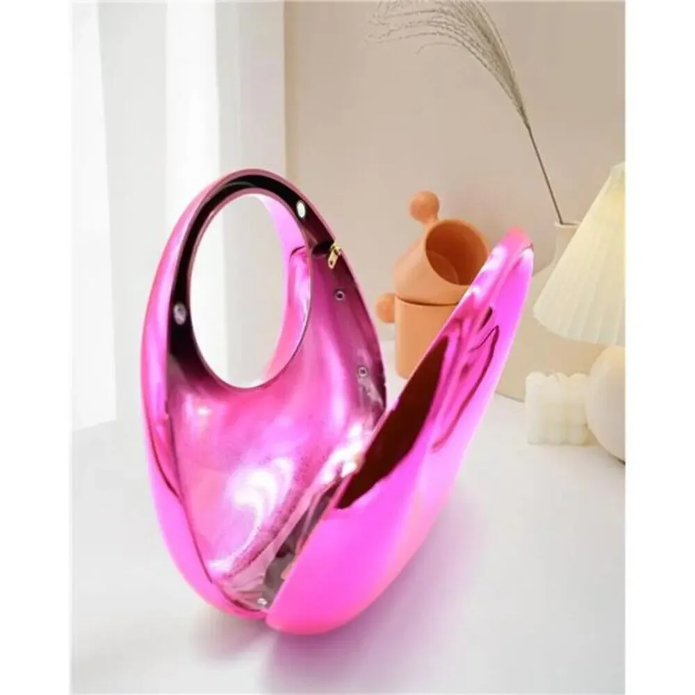Pink Acrylic Evening Clutch for Women – Metallic Moon Design Party Purse